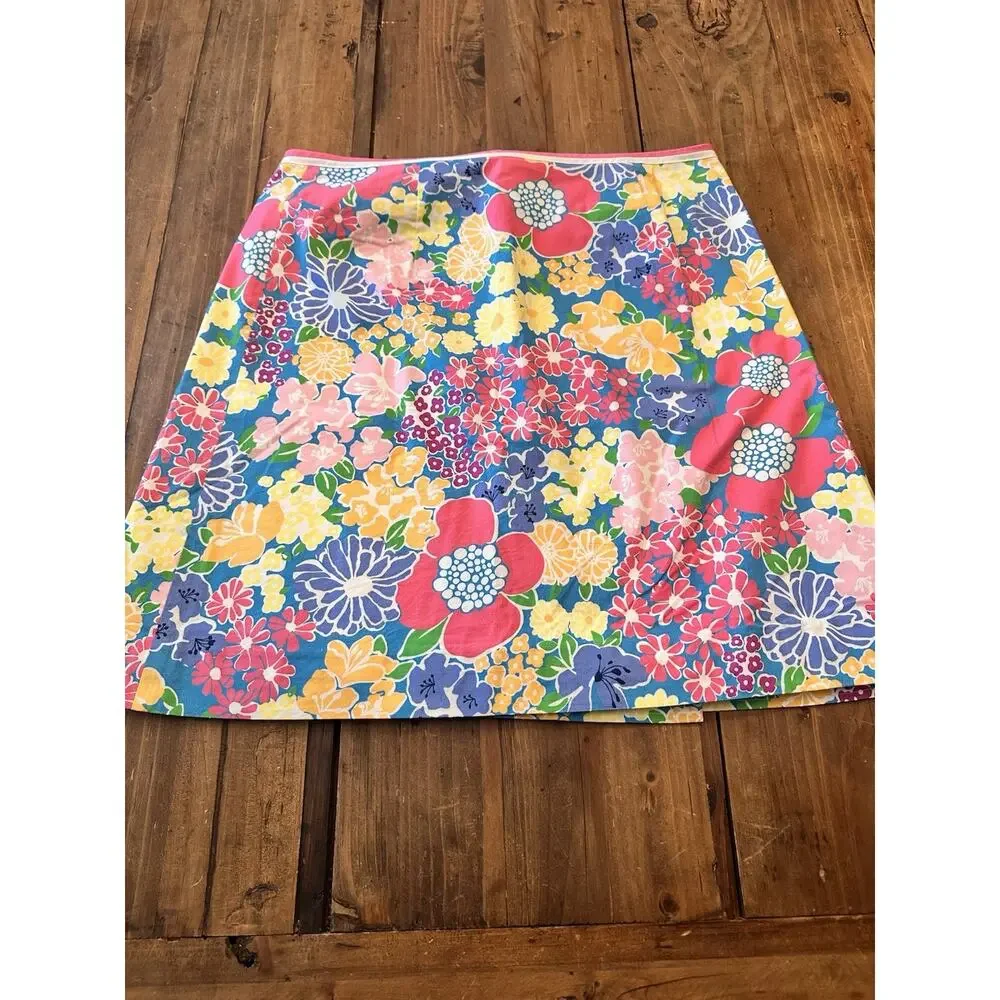 Vintage Lilly Pulitzer Skirt Size 4 Mini Floral Wrap Bright Lined Cotton Coastal